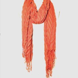 Women’s Lightweight Orange Crinkle Scarf with Tassels